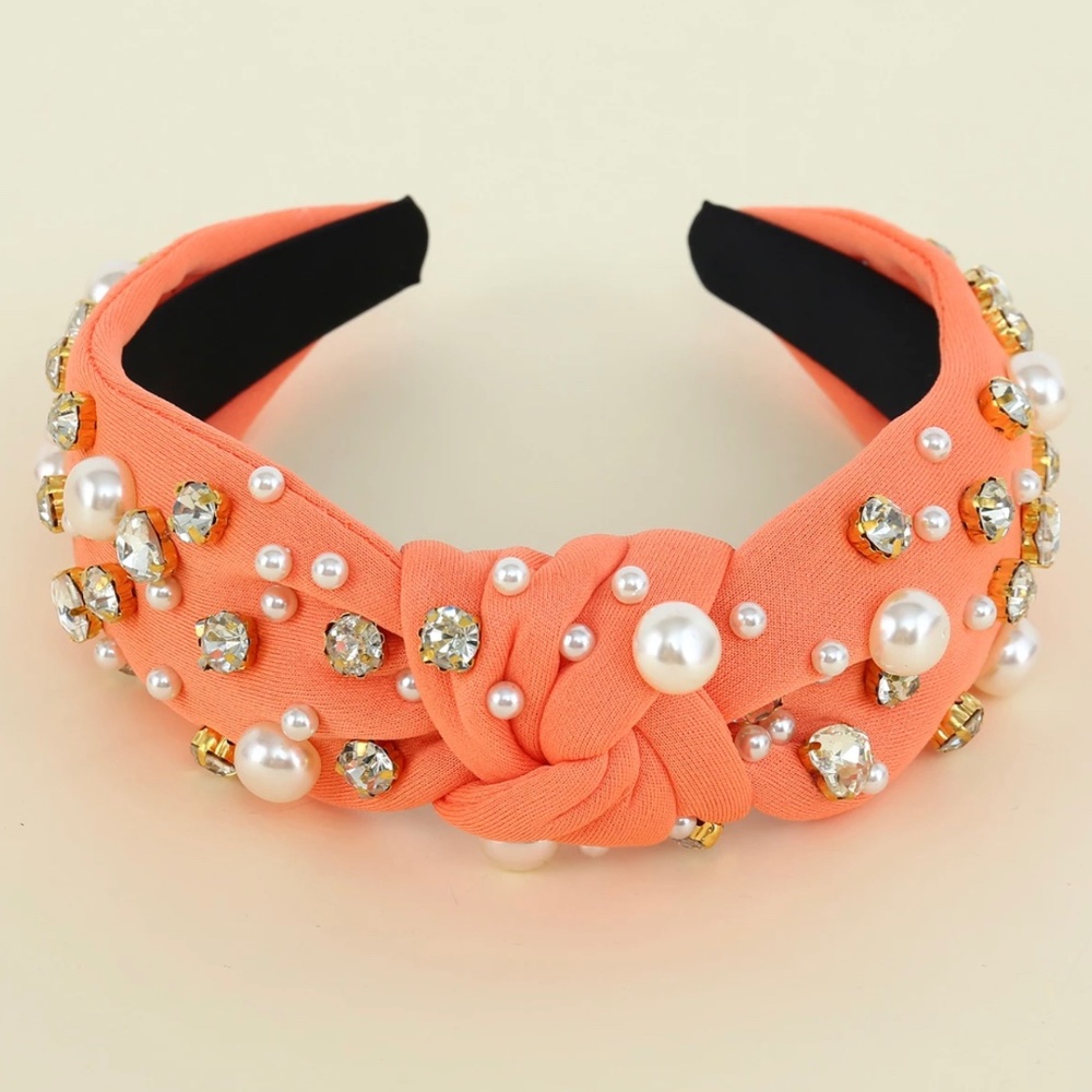 Orange Jeweled Knot Headband for Women, BLING Headband